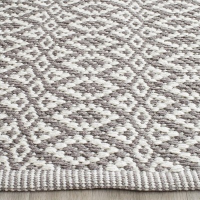 Ivory and Grey Cotton Geometric Flatweave Rug - 27" x 4"