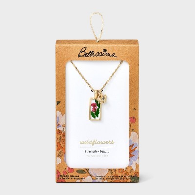 Bella Uno Bellissima 14K Gold Dipped Wildflower with Butterfly Pendant Necklace - Pink/Gold