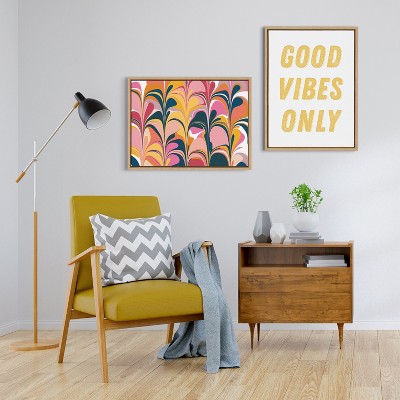Good Vibes Only Yellow Canvas Motivational Print with Natural Frame