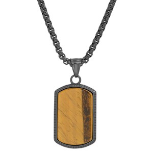Steeltime Men's stainless steel and tiger eye dog tag pendant. Color Option: Gold, Black - 1 of 4