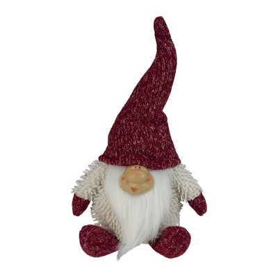 Northlight 15" Ivory and Red Chubby Smiling Gnome Plush Tabletop Christmas Figure