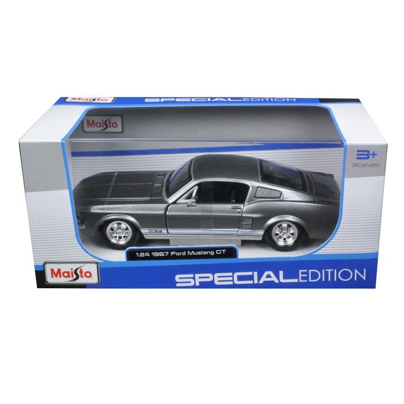 1967 Ford Mustang GT Gray Metallic with White Stripes 1/24 Diecast Model Car by Maisto, 1 of 4