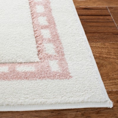 Handmade Pink and Ivory Rectangular Kids Rug, 6'-7" x 9'