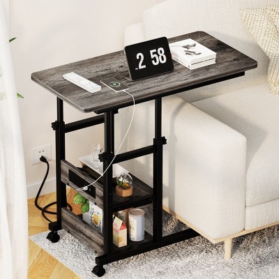 Aheaplus Height Adjustable C Table with USB Port and Wheels