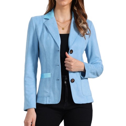 Женский пиджак INSPIRE CHIC Lapel Collar Button Front Long Sleeve Faux Suede Blazer Small Blue, цвет: Синий