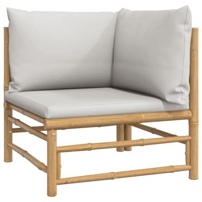 vidaXL Robust Bamboo Patio Corner Sofa with Comfortable Light Gray Cushions - Modular Outdoor Lounge Set - Eco-Friendly Garden Furniture