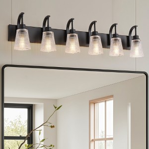 BAOURE 3 Lights Bathroom Vanity Light Fixtures 20.87 Inch Black Bathroom Light Fixture Over Mirror, Modern Vanity Light with Rippled Glass Shades - 1 of 4