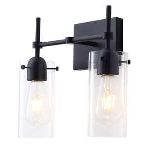 Dewdrop Minimalist 2-Light Black Vanity Light Fixture with Clear Cylindrical Glass Shades for Bathroom ETL Certified - 1 of 4