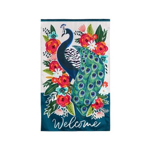 Evergreen Floral Peacock LInen House Flag 28 x 44 Inches Outdoor Decor for Homes and Gardens - 1 of 4