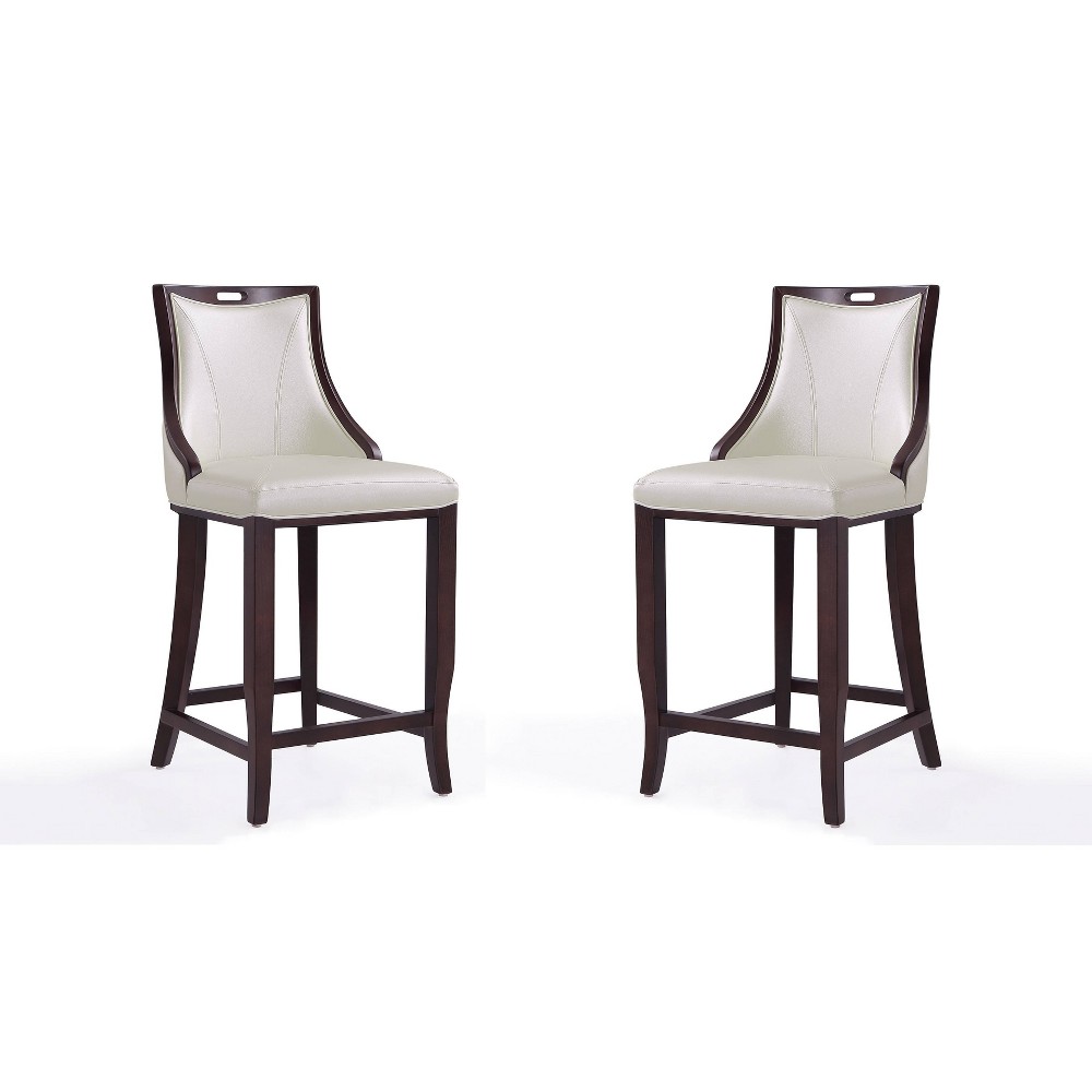 Photos - Chair Set of 2 Emperor Upholstered Beech Wood Faux Leather Barstools Pearl White