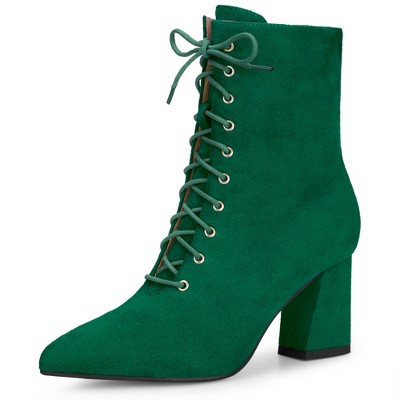 Perphy Women's Pointy Toe Lace Up Block Heel Ankle Boots