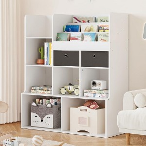 Toy Storage Organizer with Drawers Modern Kids Bookshelf White Bookcase with Cubbies Wooden Toy Chest - 1 of 4