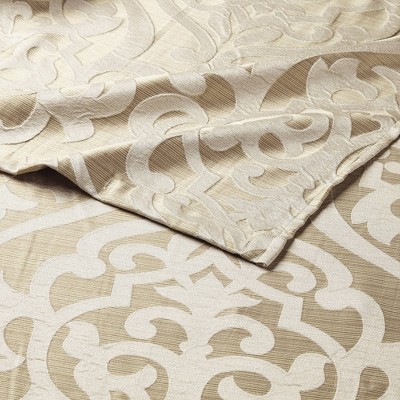 Tan and Ivory Damask Jacquard Fabric Shower Curtain