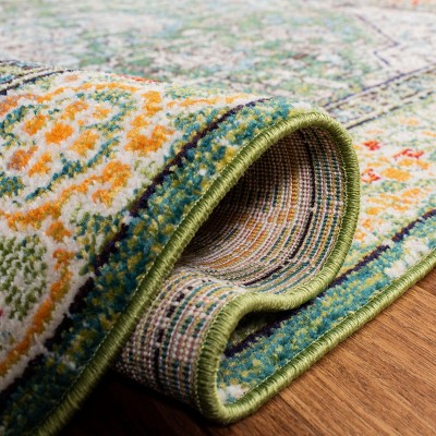 Green and Turquoise Hand-Knotted Synthetic Runner Rug