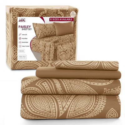 6 Piece Sheet Sets Paisley Printed Sheets Set Ultra Soft Deep Pocket Microfiber Bed Sheets - Lux Decor Collection