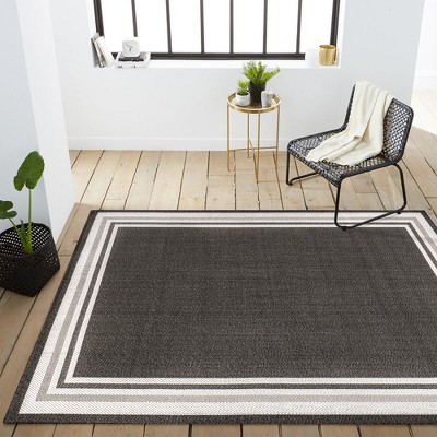 Modern Black and Cream Stripe Synthetic 5x8 Indoor/Outdoor Rug