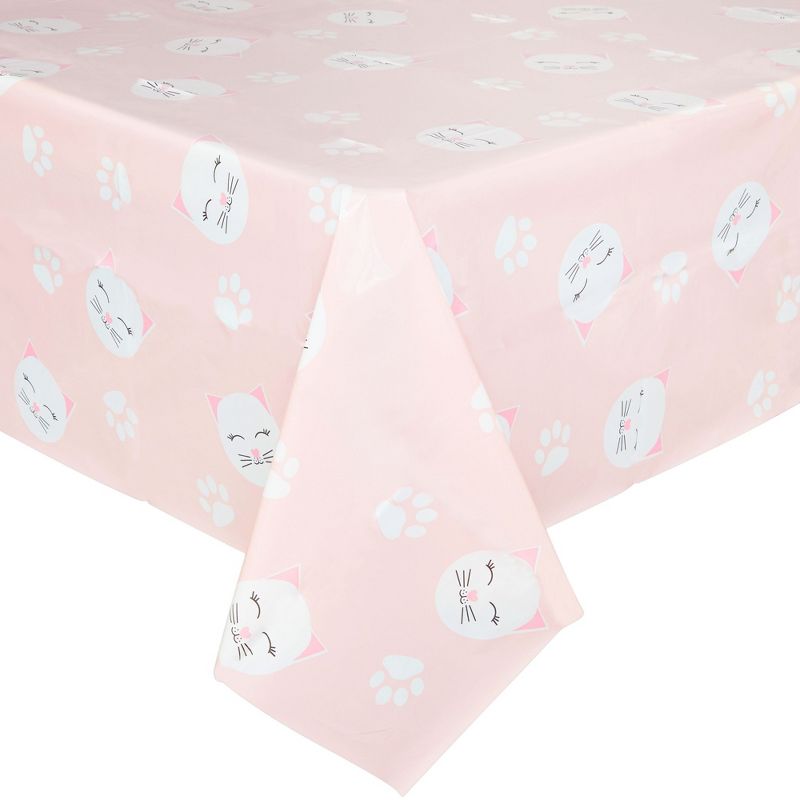 Sparkle and Bash 3 Pack Pink Disposable Plastic Tablecloth for Cat Birthday Party 54 x 108 In, 4 of 7