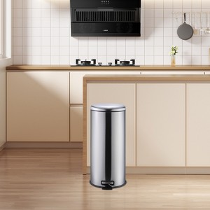 30L/8 Gal Stainless Steel Step-On Trash Can with Soft-Close Lid, Removable Inner Bucket for Kitchen, Office, Bathroom, and Recycling Use - 1 of 4