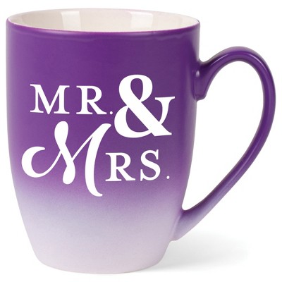 Elanze Designs Mr & Mrs Two Toned Ombre Matte Purple and White 12 ounce Ceramic Stoneware Coffee Cup Mug