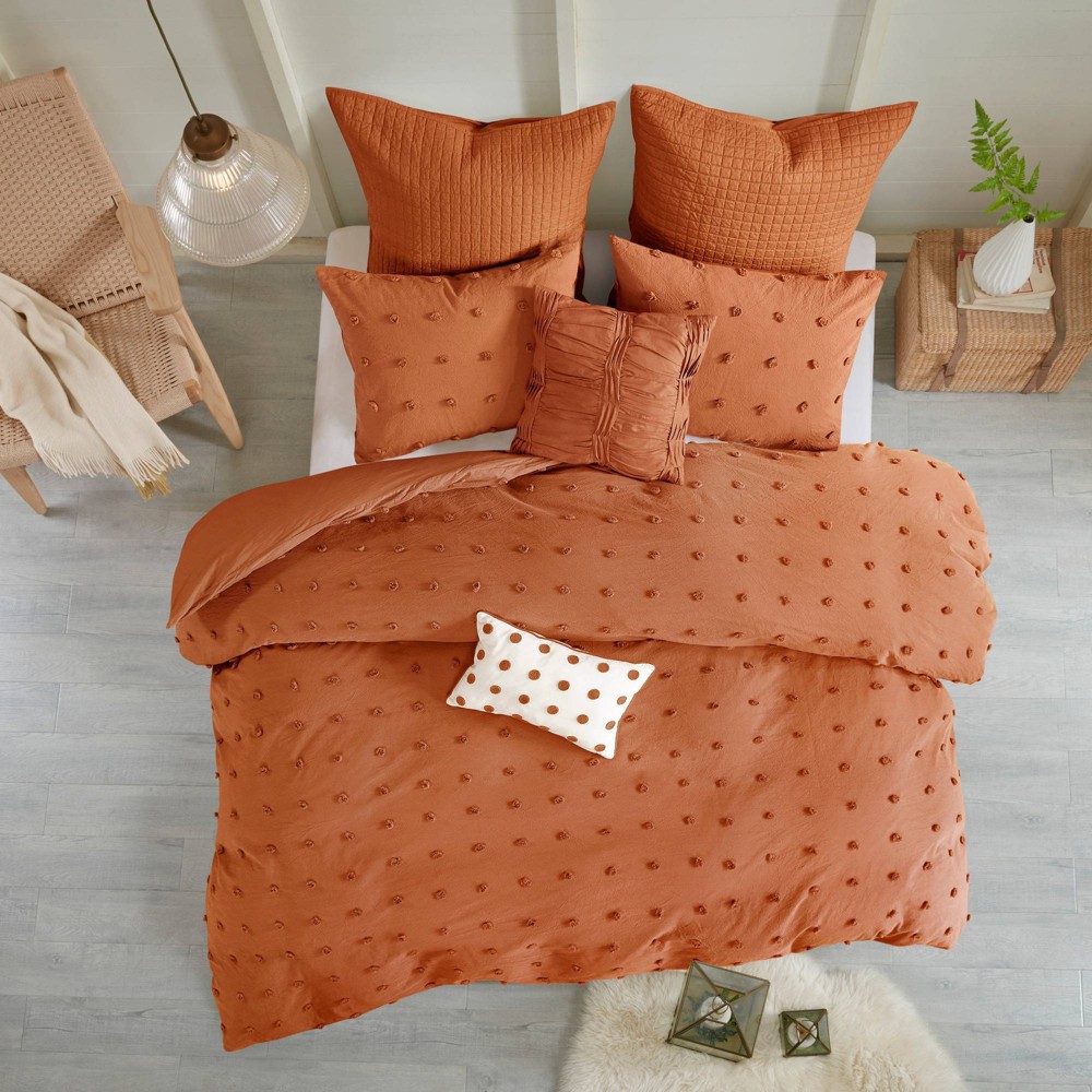 Photos - Bed Linen 5pc Twin/Twin Extra Long Urban Habitat Kay Cotton Jacquard Duvet Cover Set Rust: Shabby Chic Bedding Sets with Decorative Pi