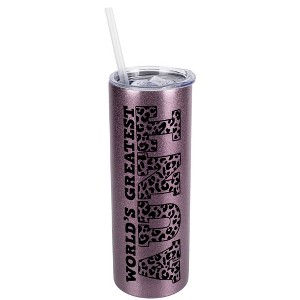 Elanze Designs Leopard Pattern Rose Gold 20 Ounce Double Wall Stainless Steel Glitter Travel Tumbler With Sliding Lid And Straw, World's Greatest Aunt - 1 of 4