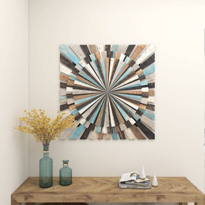 Multicolored Wood Starburst Carved Wall Decor 36"
