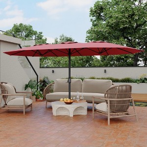 15 Ft Large Outdoor Patio Umbrella with Base Included, Double Sided Rectangle Deck Umbrella for Market Garden Pool - 1 of 4
