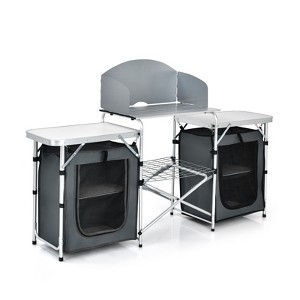 Tangkula Portable Camping Kitchen Table Aluminum Fold-Up Camping Kitchen with Windscreen for BBQ, Picnic, Party  Gray/Black - 1 of 4