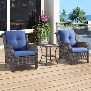 POCASSY 3 Piece Patio Furniture Set, All Weather Wicker Accent Lounge Club Patio Chairs with Side Table for Porch Balcony - 1 of 4