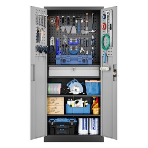 Mlezan Metal Garage Cabinet:Locking Doors,Drawers,Pegboard. 71" Heavy-Duty Steel Cabinet for Garage,Warehouse,or Basement Tool Storage. - 1 of 4