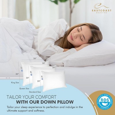 Standard Size Medium White Down Pillow with Cotton Shell
