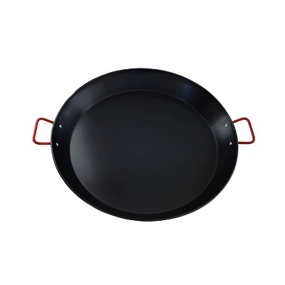 IMUSA 10" Coated Nonstick Paella Pan with Red Handles: Carbon Steel Cookware, Hand Wash, Gas & Electric Compatible