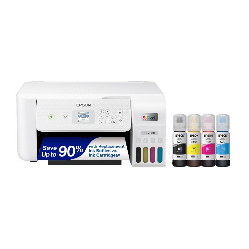 Epson EcoTank ET-2800 Wireless Color All-in-One Cartridge-Free Supertank Printer, Copier, Scanner - White, 1 of 9