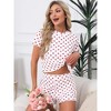 INSPIRE CHIC Women's 2 Pcs Ribbed Knit Pajamas O-Neck Short Sleeve Tops with Shorts Cute Patterns Ruffle Soft Lounge Sets - 2 of 4
