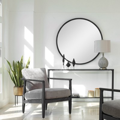 Dawsyn 44" Aged Black Round Wood Mirror