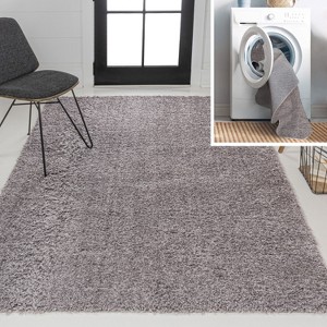 Clayton Coastal Solid Glam Shag Machine-Washable Rug - JONATHAN Y - 1 of 4