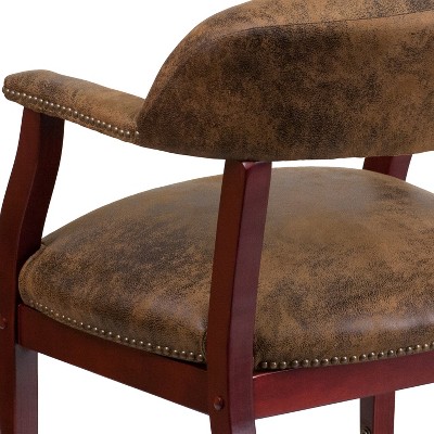 Elegant Bomber Jacket Brown Microfiber Conference Chair with Brass Accents