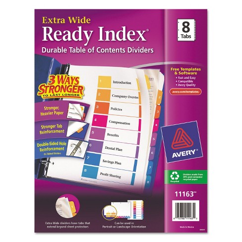 Avery Ready Index Customizable Table Of Contents Asst Dividers 8-tab 11 ...