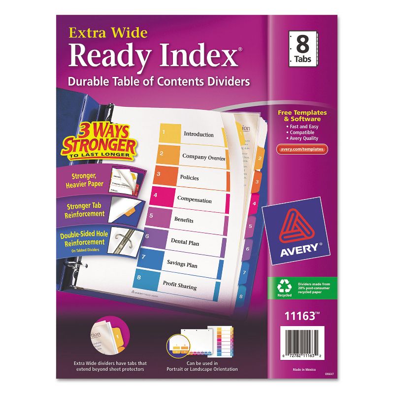 Avery Ready Index Customizable Table of Contents Asst Dividers 8-Tab 11 x 9 1/2 11163, 1 of 8