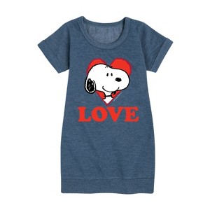 - Peanuts - Love Snoopy Graphic Short Sleeve Fleece Dress - 1 of 4