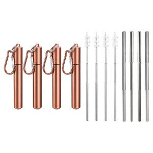 Unique Bargains 304 Stainless Steel Durable Adjustable Portable Drinking Straw Silver Tone 4 Pcs - 1 of 4