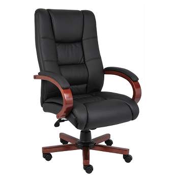 High Back Executive Wood Finished Chairs Black/Brown - Boss Office Products