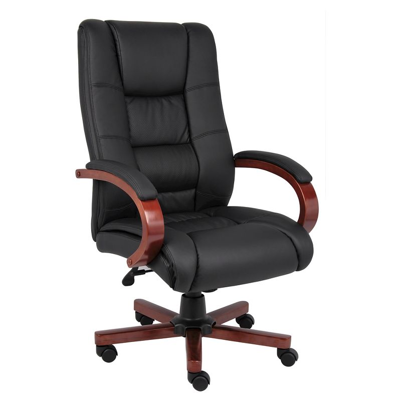 High Back Executive Wood Finished Chairs Black/Brown - Boss Office Products, 1 of 9