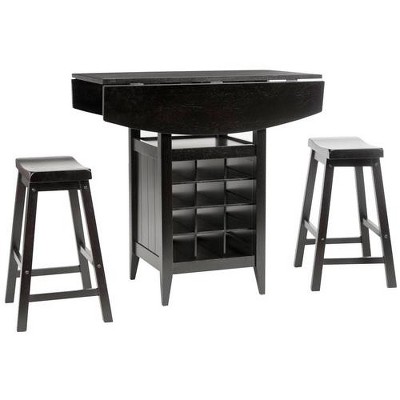 Casey Black Wood 3-Piece Drop Leaf Pub Set
