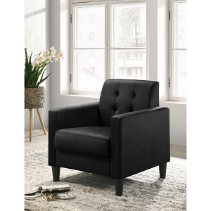 Velvet Accent Armchair with Tufted Back, Full Foam Seat and Square Arms for Living Room - 1 of 4