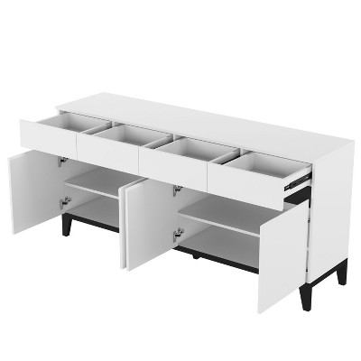 Famapy White Modern 4 Doors Sideboard Buffet With 4 Storage Drawers