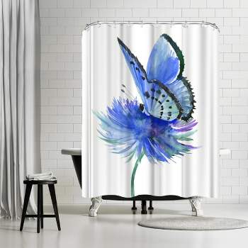 Americanflat 71" x 74" Shower Curtain, Blue Butterfly by Suren Nersisyan