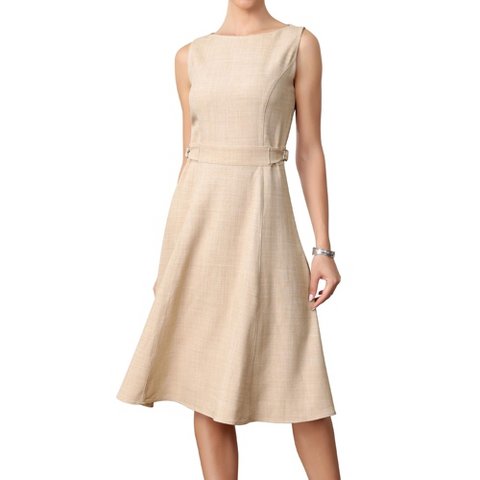 Женские платья INSPIRE CHIC Women's Business Casual Work Sleeveless Boat Neck A Line Midi Dresses Small Beige