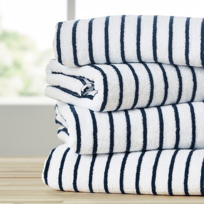 Cabana Stripe 100% Cotton Pool and Beach Towels - Pack of 2 or 4 - Oversized, Absorbent, Quick-Dry Towels - Becky Cameron
