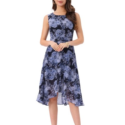 Allegra K Women's Wrap Ruffle High Low Hem Round Neck Keyhole Back Sleeveless Floral Dress